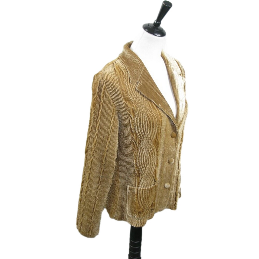 Harve Benard Tannish Gold Soft Ribbed Button Front Blazer Size 10 - Picture 5 of 6